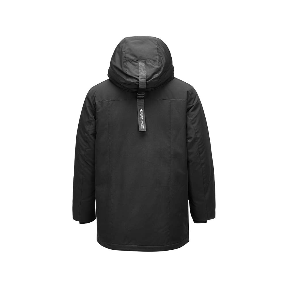Skechers men's Sport-Utility Woven Down Coat in Black Beauty for lifestyle wear