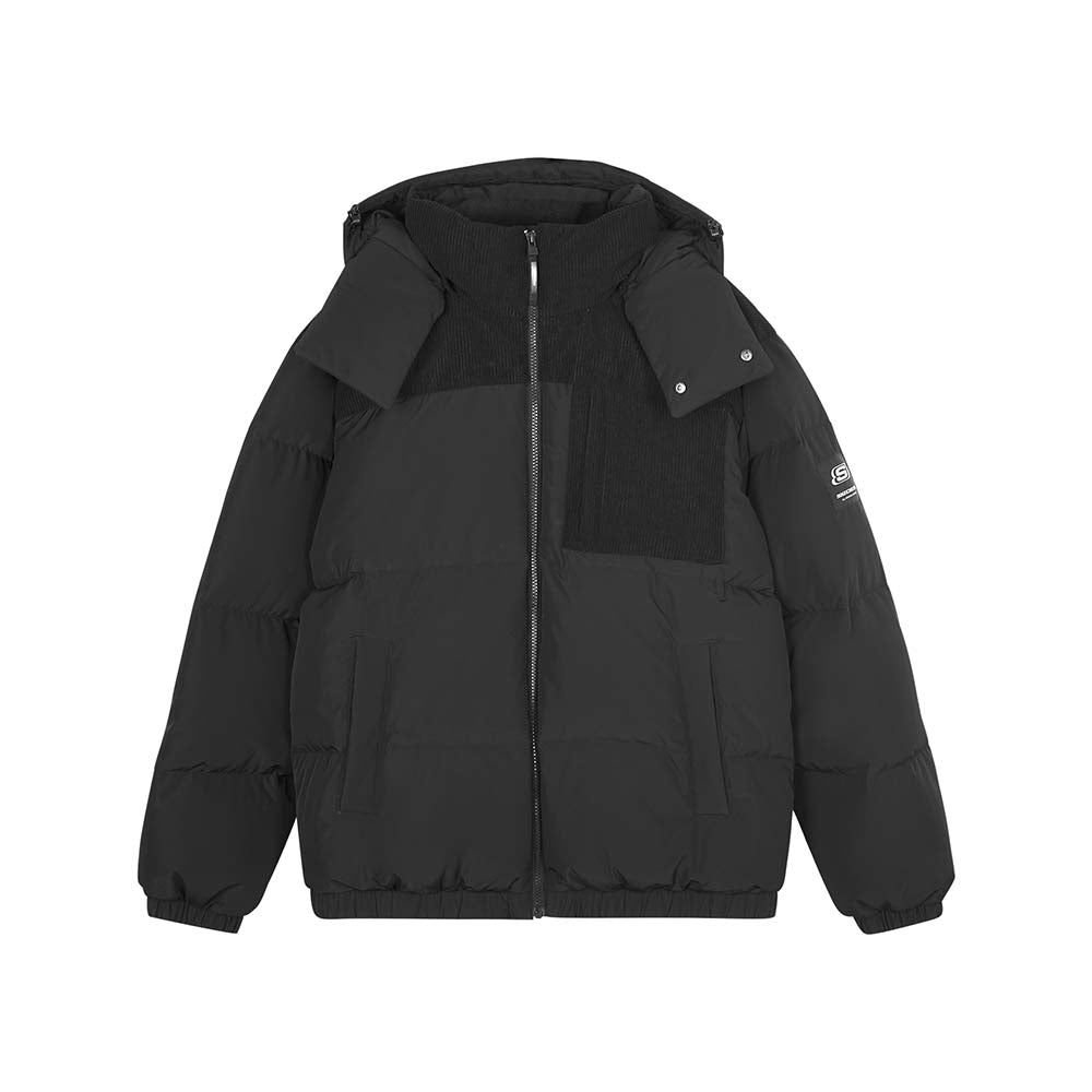 Skechers men's Sport-Utility Woven Down Jacket in Black Beauty for lifestyle wear