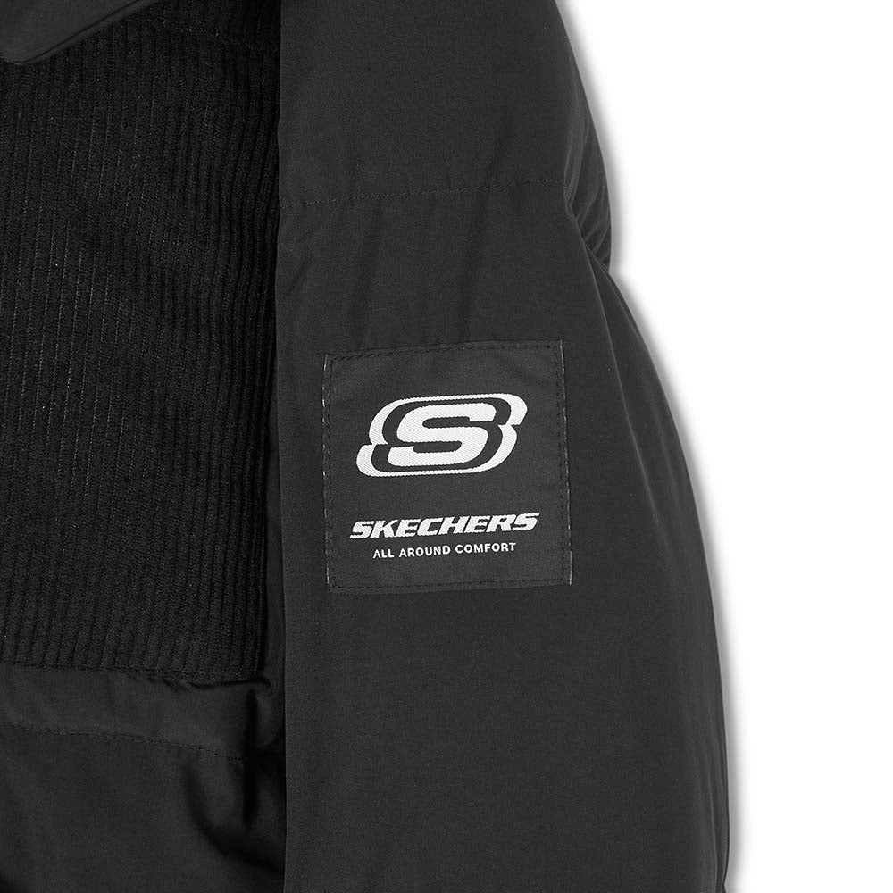 Skechers men's Sport-Utility Woven Down Jacket in Black Beauty for lifestyle wear