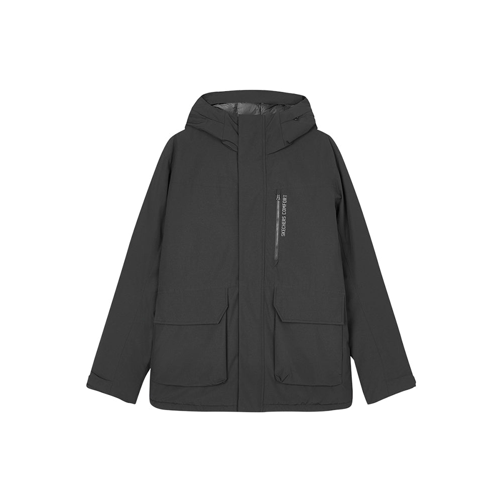 Skechers men's Sport-Utility Woven Down Jacket in Black Beauty for lifestyle wear