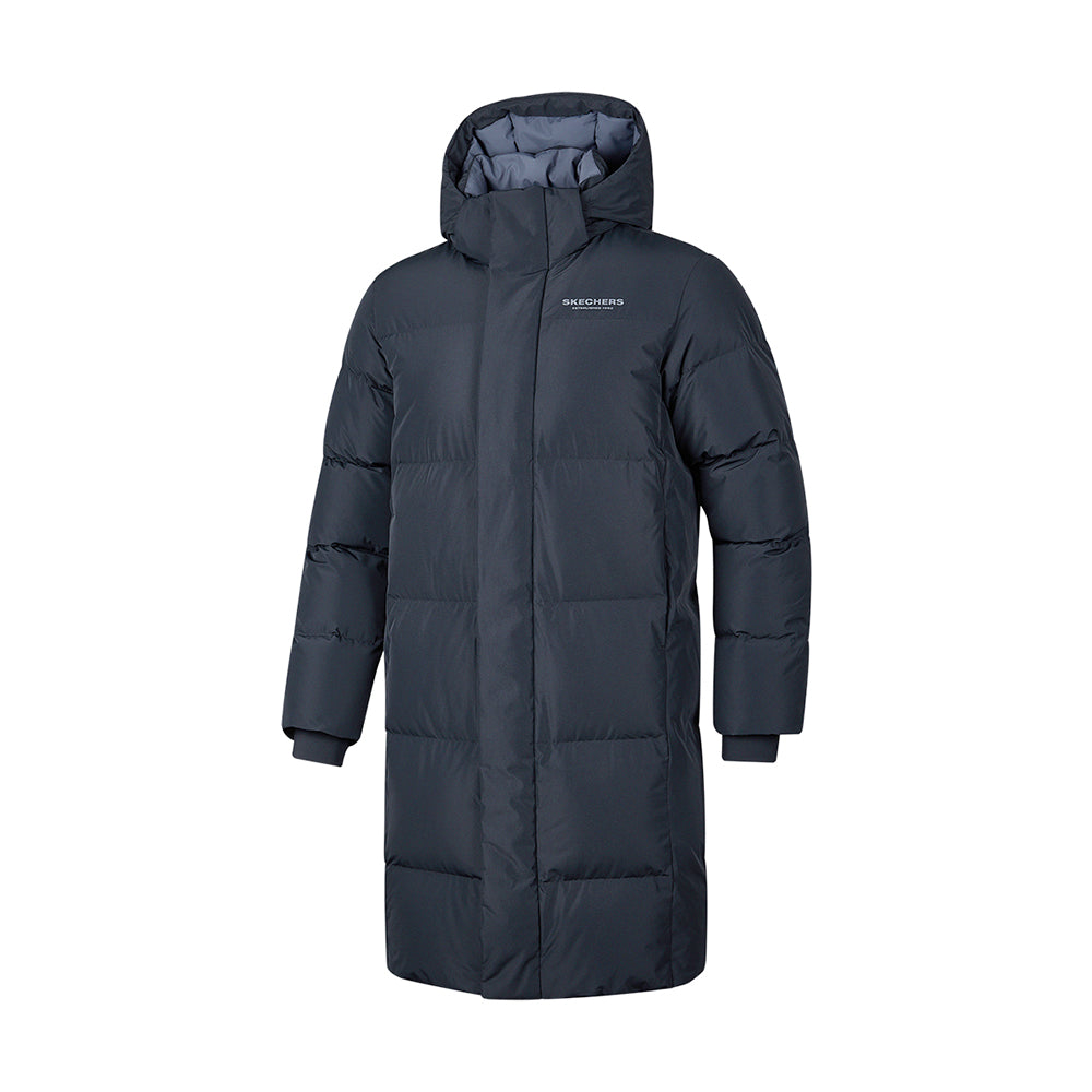 Skechers men's Sport-Utility Woven Down Coat in Black Beauty for lifestyle wear