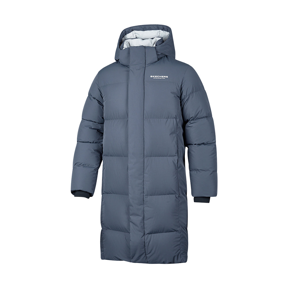 Skechers men's Sport-Utility Woven Down Coat in Odyssey Gray for lifestyle wear