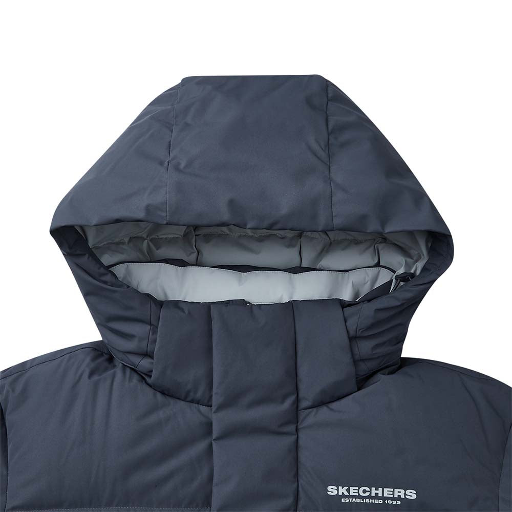 Skechers men's Sport-Utility Woven Down Coat in Odyssey Gray for lifestyle wear