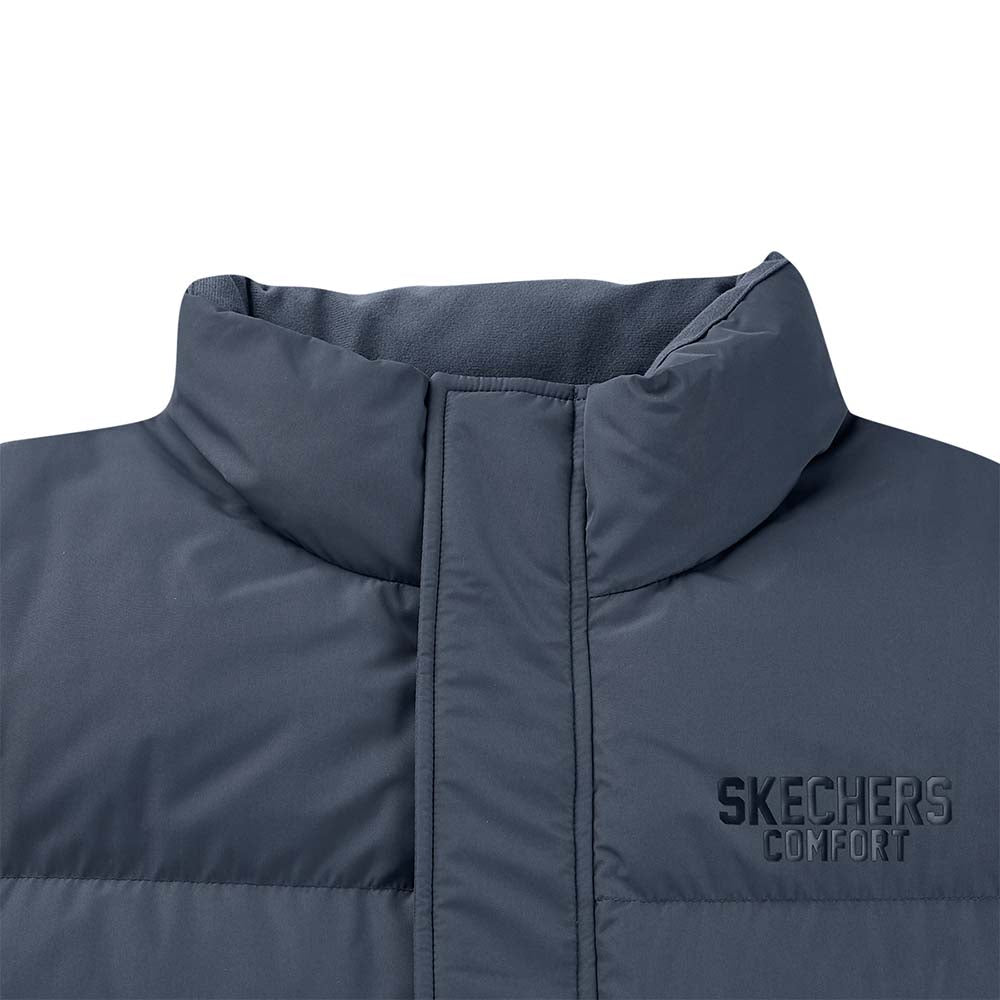 Skechers men's Sport-Utility Woven Down Vest in Odyssey Gray for lifestyle wear