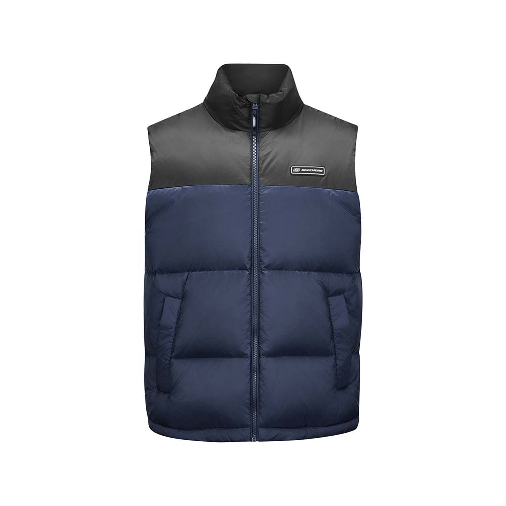 Skechers men's Sport-Utility Woven Down Vest in Navy Blazer for lifestyle wear
