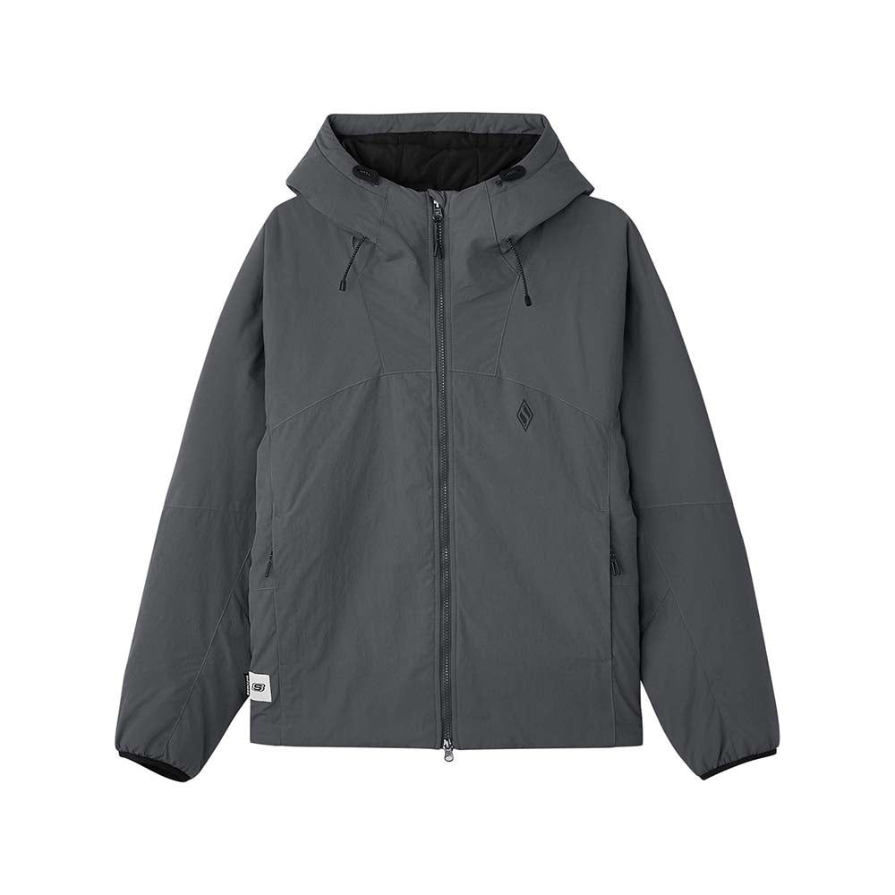 Skechers men's Diamond Woven Quilted Hooded Jacket in Iron Gate for lifestyle wear