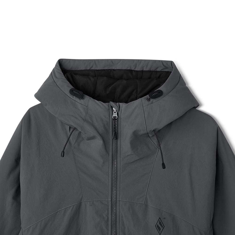 Skechers men's Diamond Woven Quilted Hooded Jacket in Iron Gate for lifestyle wear