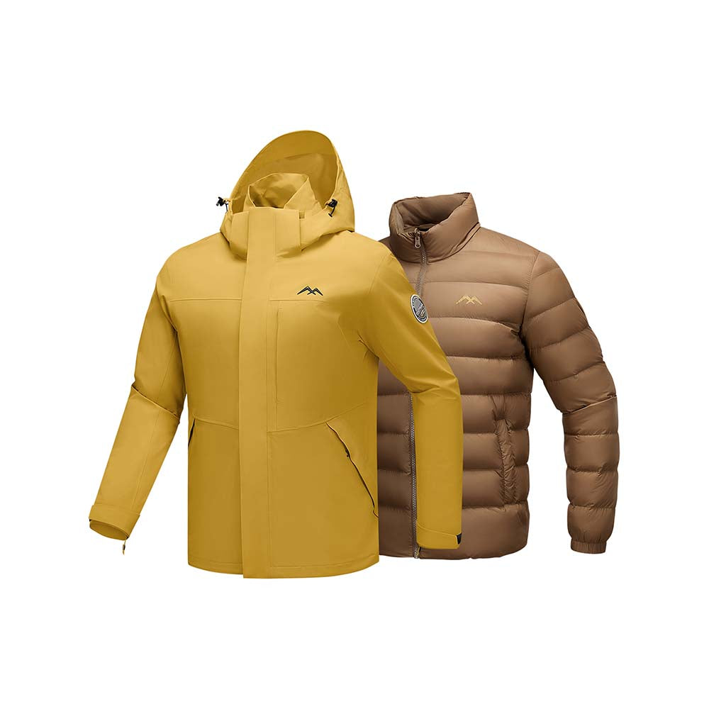 Skechers men's Go Trail 3 in 1 Jacket in Warm Golden Yellow for outdoor performance wear