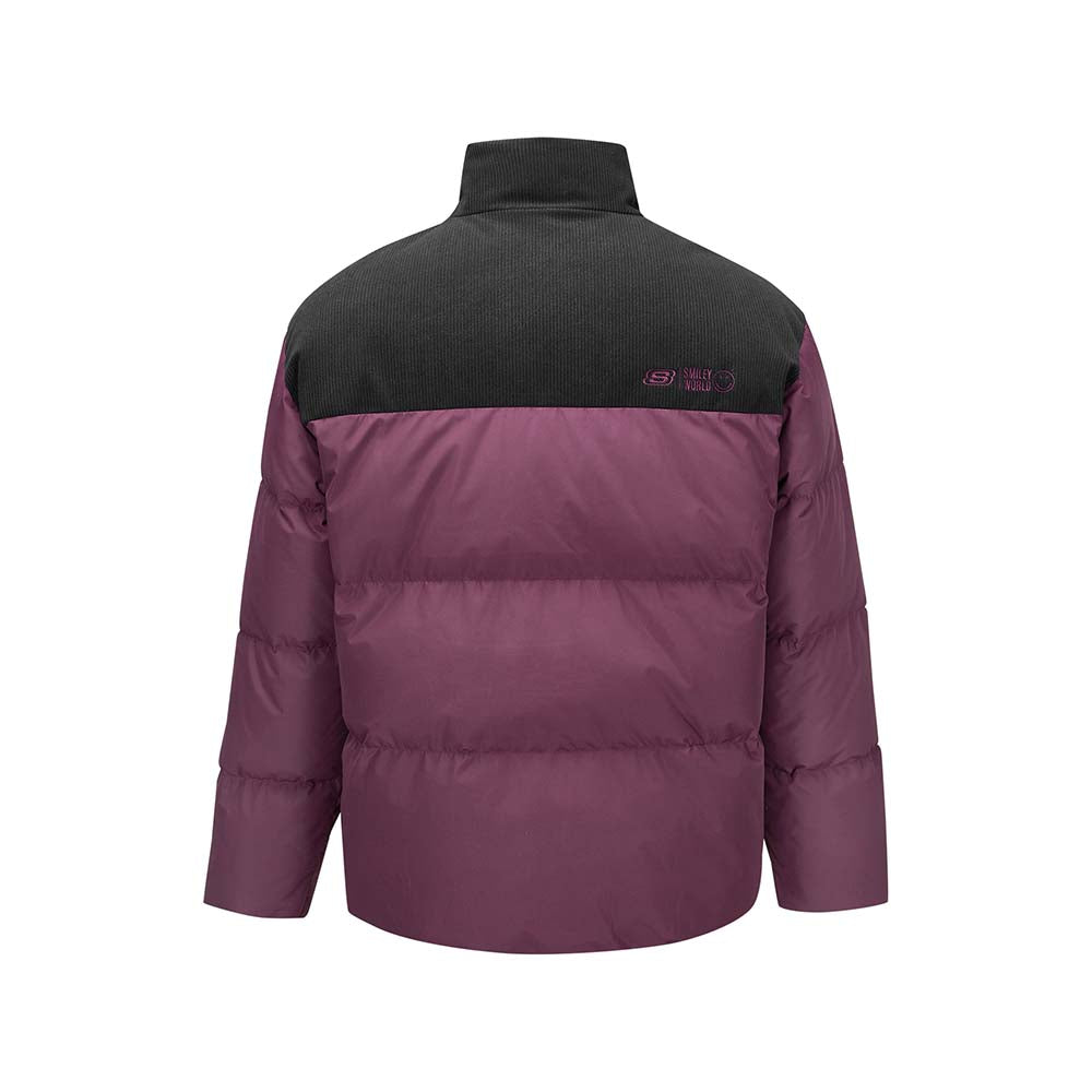 Skechers X SmileyWorld Woven Down Jacket, men's outdoor performance apparel in Purple Brown