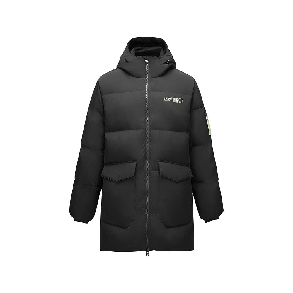 Skechers X SmileyWorld Woven Down Parka, men's lifestyle apparel in Black Beauty