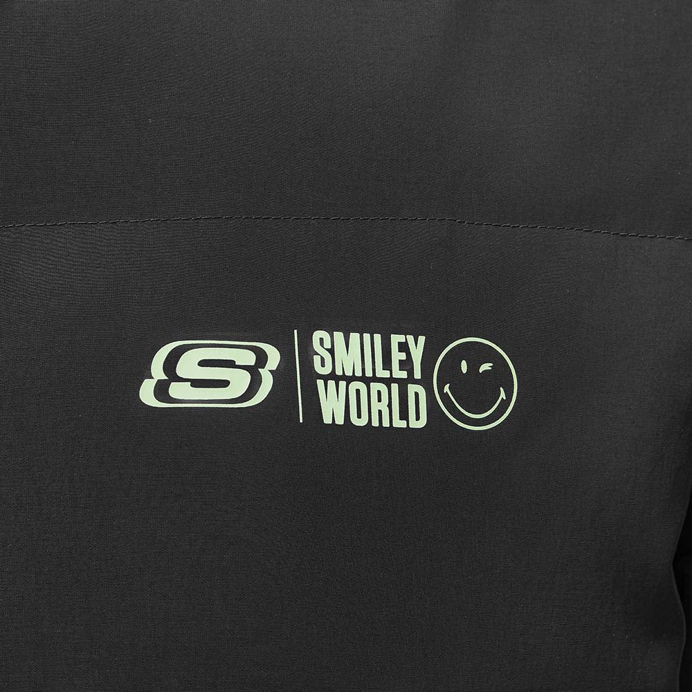 Skechers X SmileyWorld Woven Down Parka, men's lifestyle apparel in Black Beauty