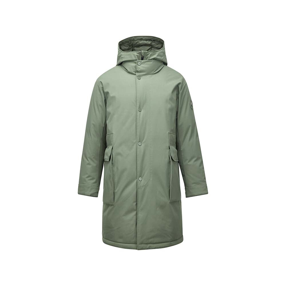 Skechers men's Diamond Woven Down Coat in Basil Gray for lifestyle wear