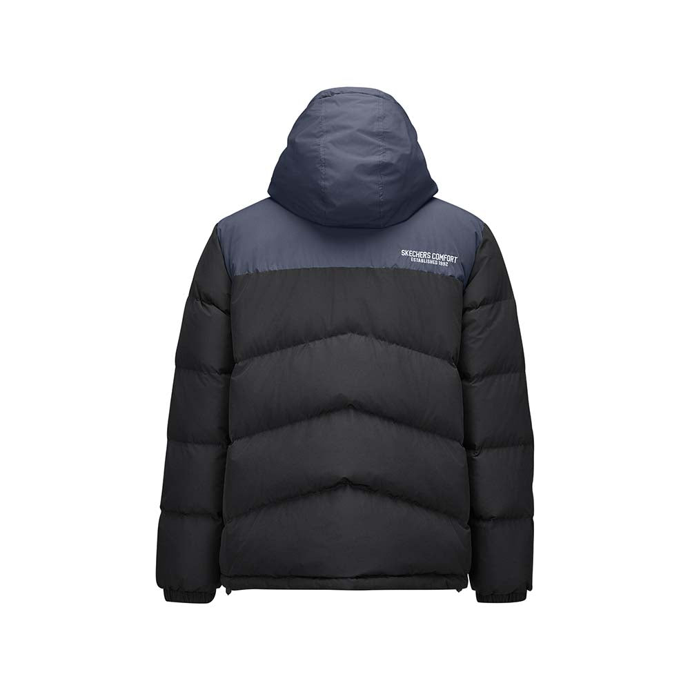 Skechers men's Go Trail Woven Down Jacket in Black Beauty for outdoor performance wear