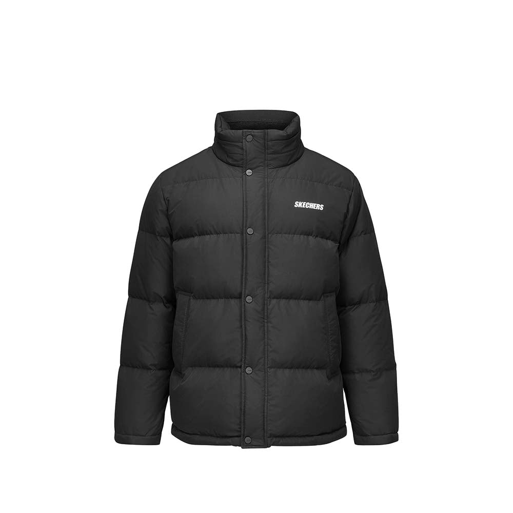 Skechers men's Basic Leisure Woven Down Jacket in Jet Black for lifestyle wear