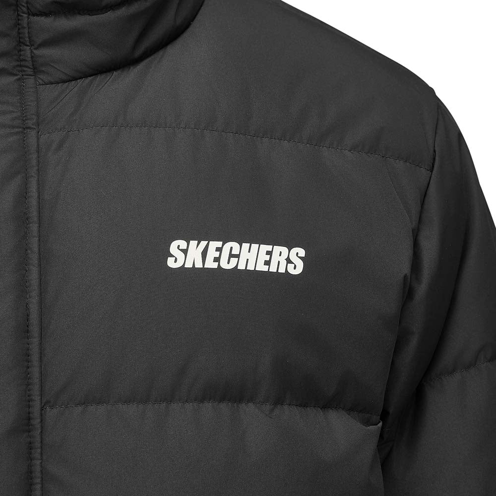 Skechers men's Basic Leisure Woven Down Jacket in Jet Black for lifestyle wear