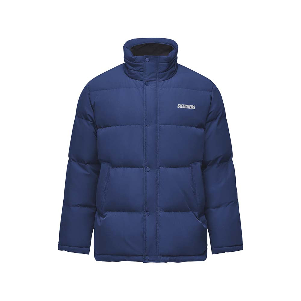 Skechers men's Basic Leisure Woven Down Jacket in Medieval Blue for lifestyle wear