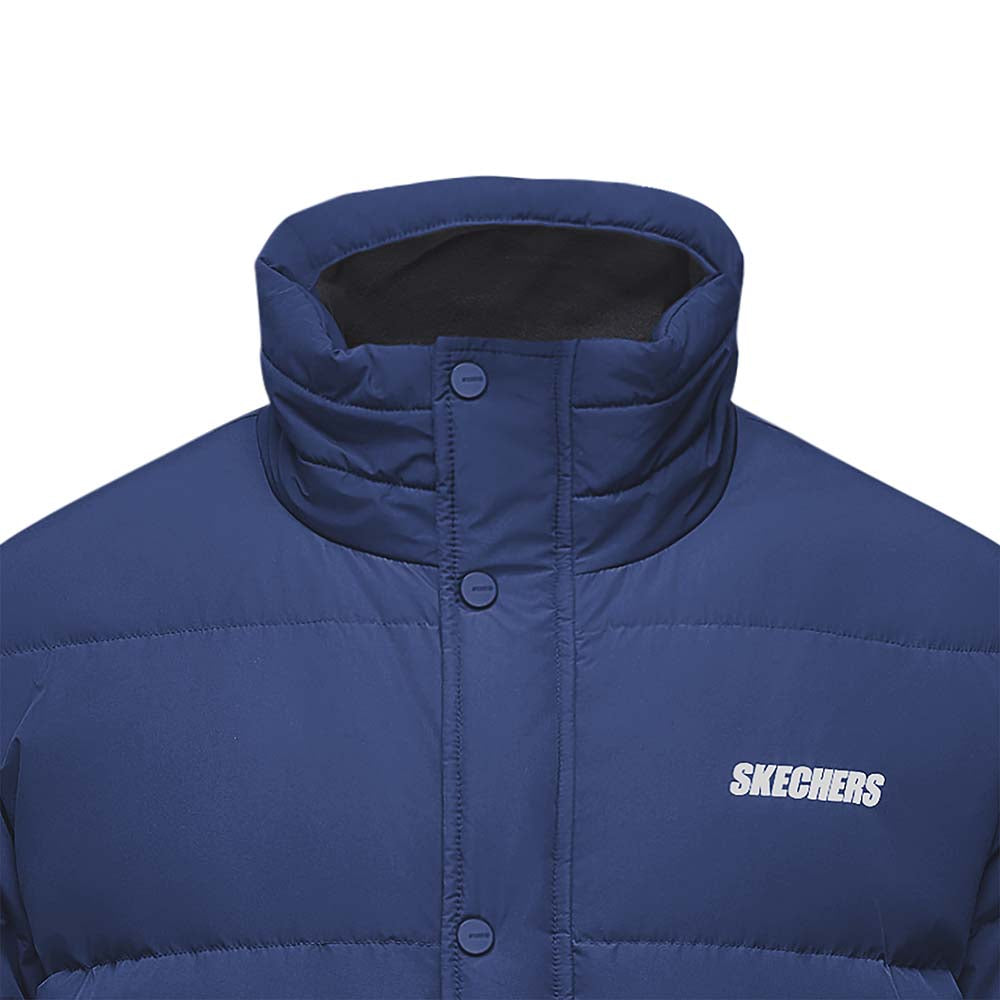 Skechers men's Basic Leisure Woven Down Jacket in Medieval Blue for lifestyle wear