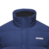 Skechers men's Basic Leisure Woven Down Jacket in Medieval Blue for lifestyle wear