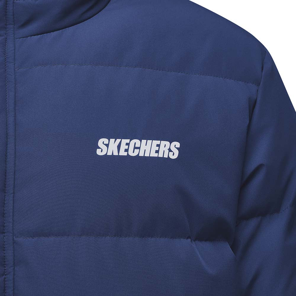 Skechers men's Basic Leisure Woven Down Jacket in Medieval Blue for lifestyle wear