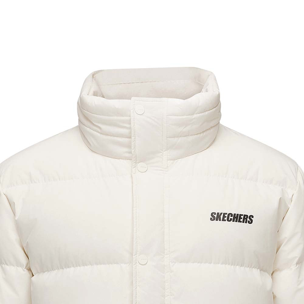 Skechers men's Basic Leisure Woven Down Jacket in Whisper White for lifestyle wear