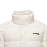 Skechers men's Basic Leisure Woven Down Jacket in Whisper White for lifestyle wear