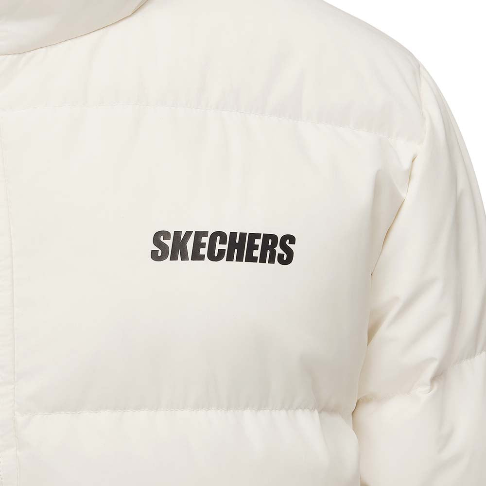 Skechers men's Basic Leisure Woven Down Jacket in Whisper White for lifestyle wear