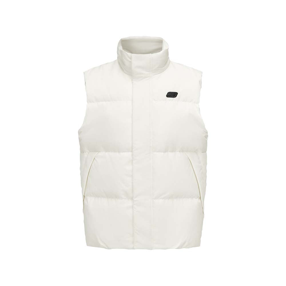 Skechers men's Sport-Utility Woven Down Vest in Vanilla Ice for lifestyle wear