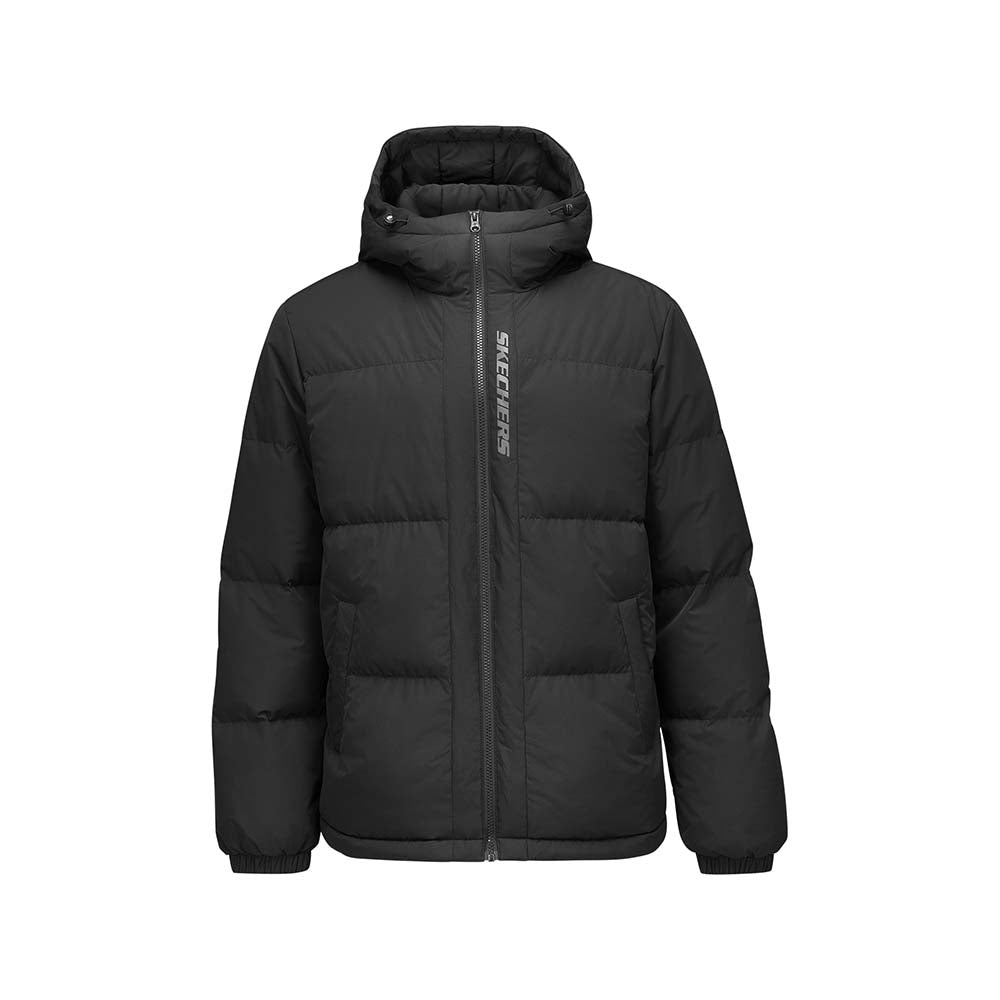 Skechers men's Sport-Utility Woven Down Jacket in Black Beauty for lifestyle wear