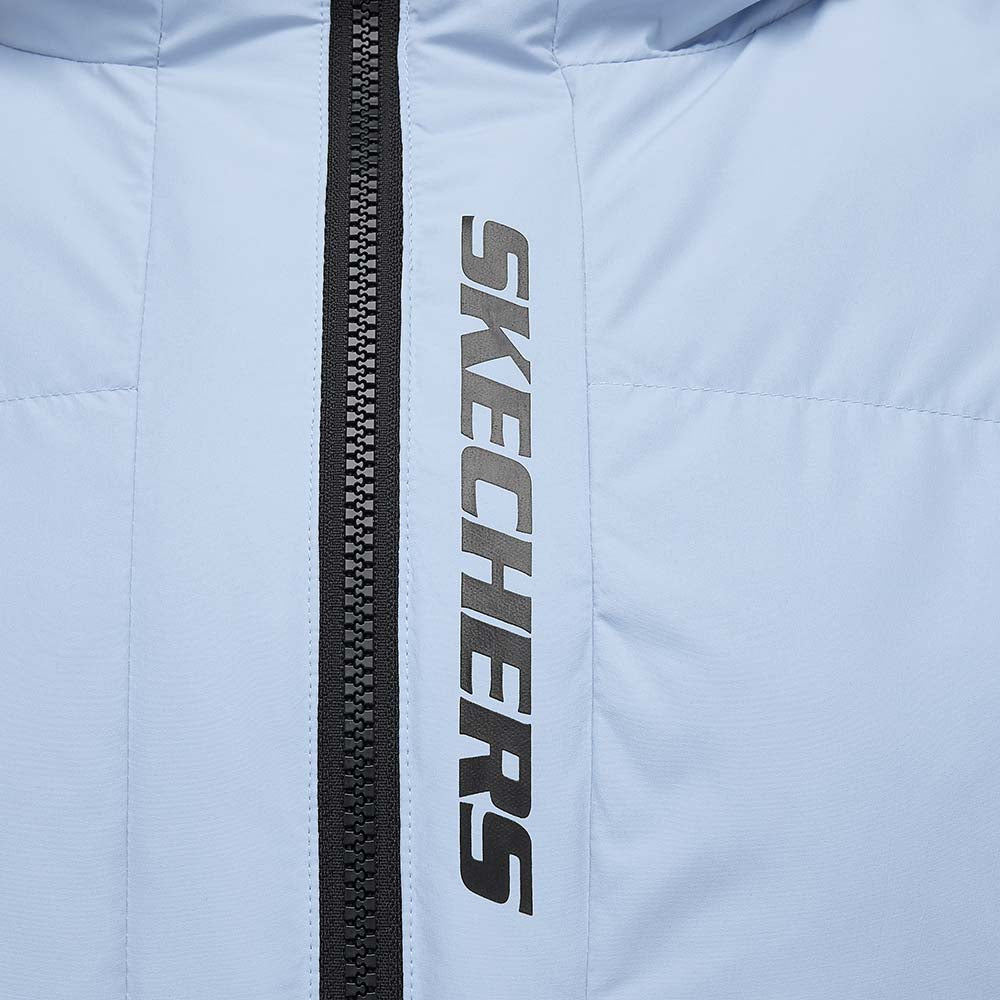 Skechers men's Sport-Utility Woven Down Jacket in Light Blue for lifestyle wear