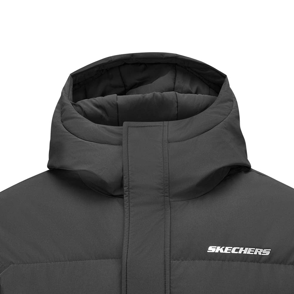 Skechers men's Sport-Utility Woven Down Jacket in Black Beauty for lifestyle wear