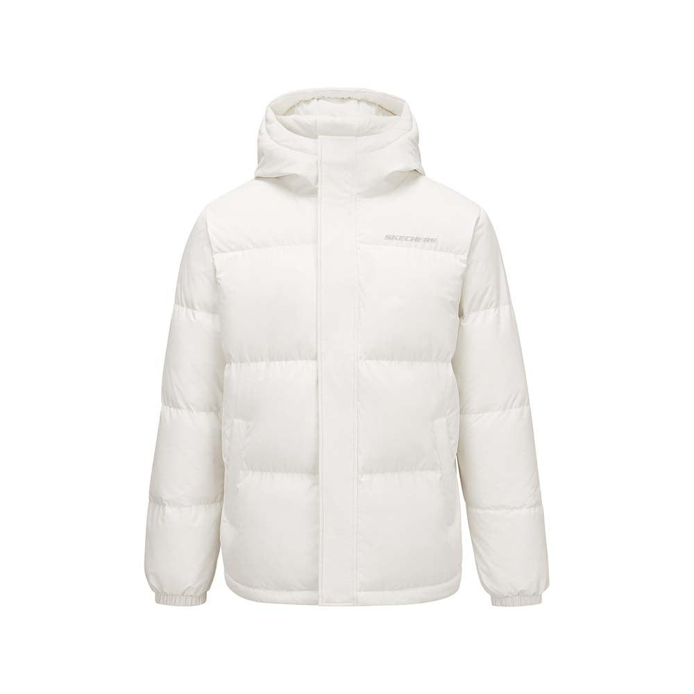 Skechers men's Sport-Utility Woven Down Jacket in Marshmallow for lifestyle wear