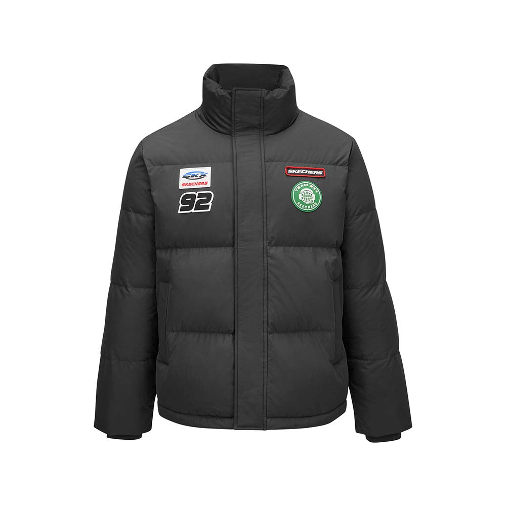 Skechers men's Sport-Utility Woven Down Jacket in Black Beauty for lifestyle wear