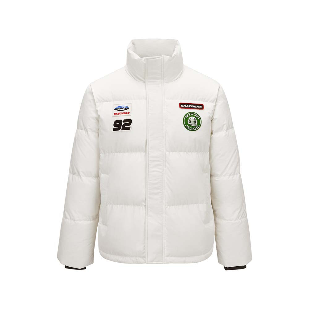Skechers men's Sport-Utility Woven Down Jacket in Marshmallow for lifestyle wear