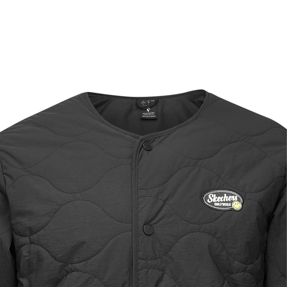 Skechers X SmileyWorld Woven Quilted Jacket, unisex lifestyle apparel in Black Beauty