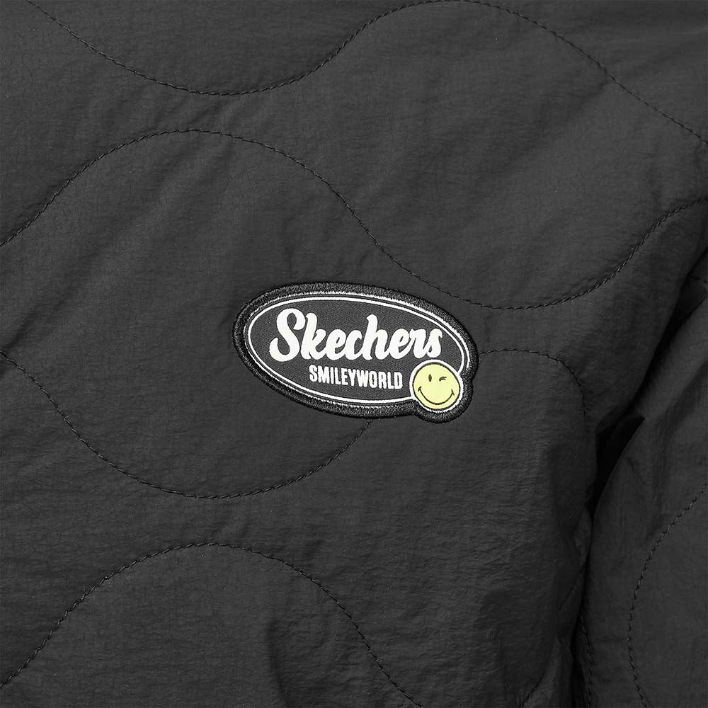 Skechers X SmileyWorld Woven Quilted Jacket, unisex lifestyle apparel in Black Beauty