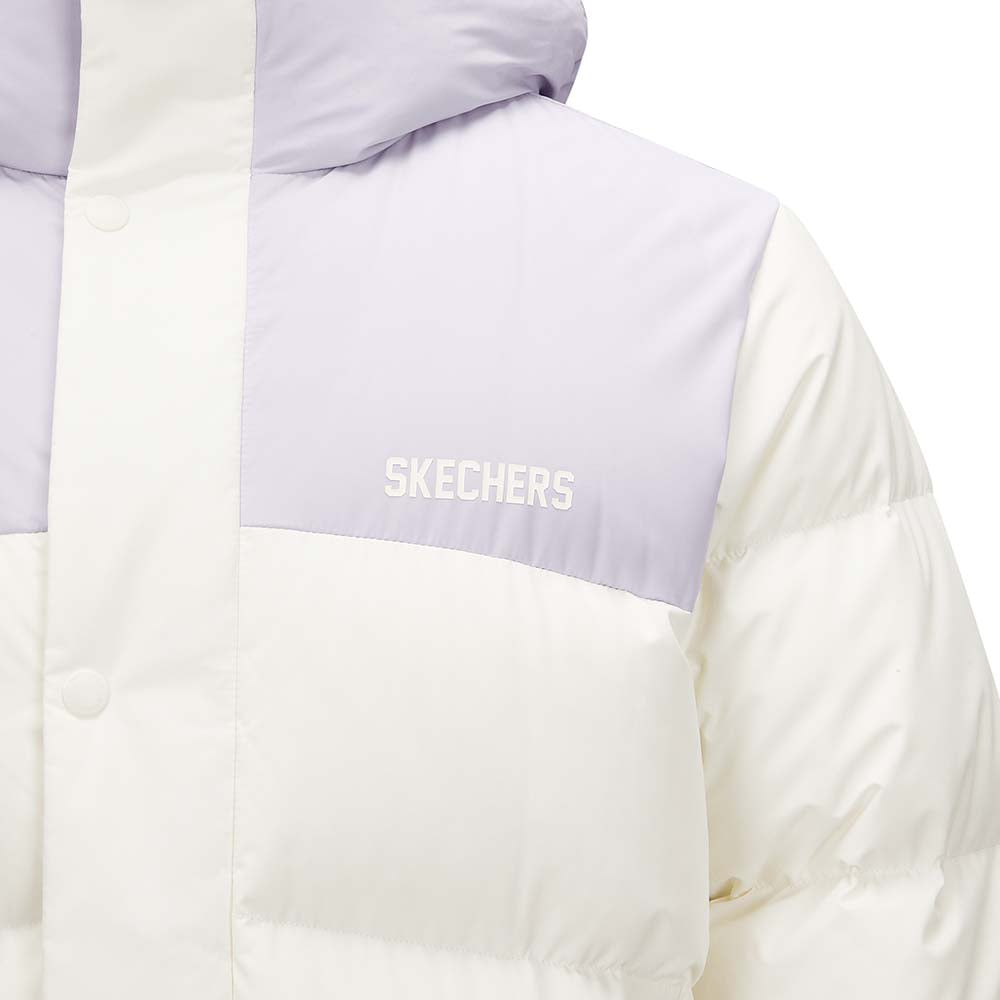 Skechers unisex Go Trail Woven Down Coat in Marshmallow for outdoor performance wear