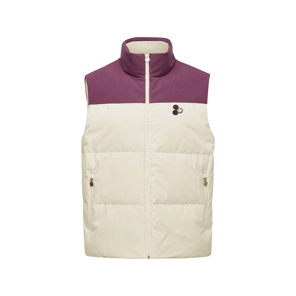 Skechers X SmileyWorld Woven Down Vest, unisex lifestyle apparel in Purple Brown