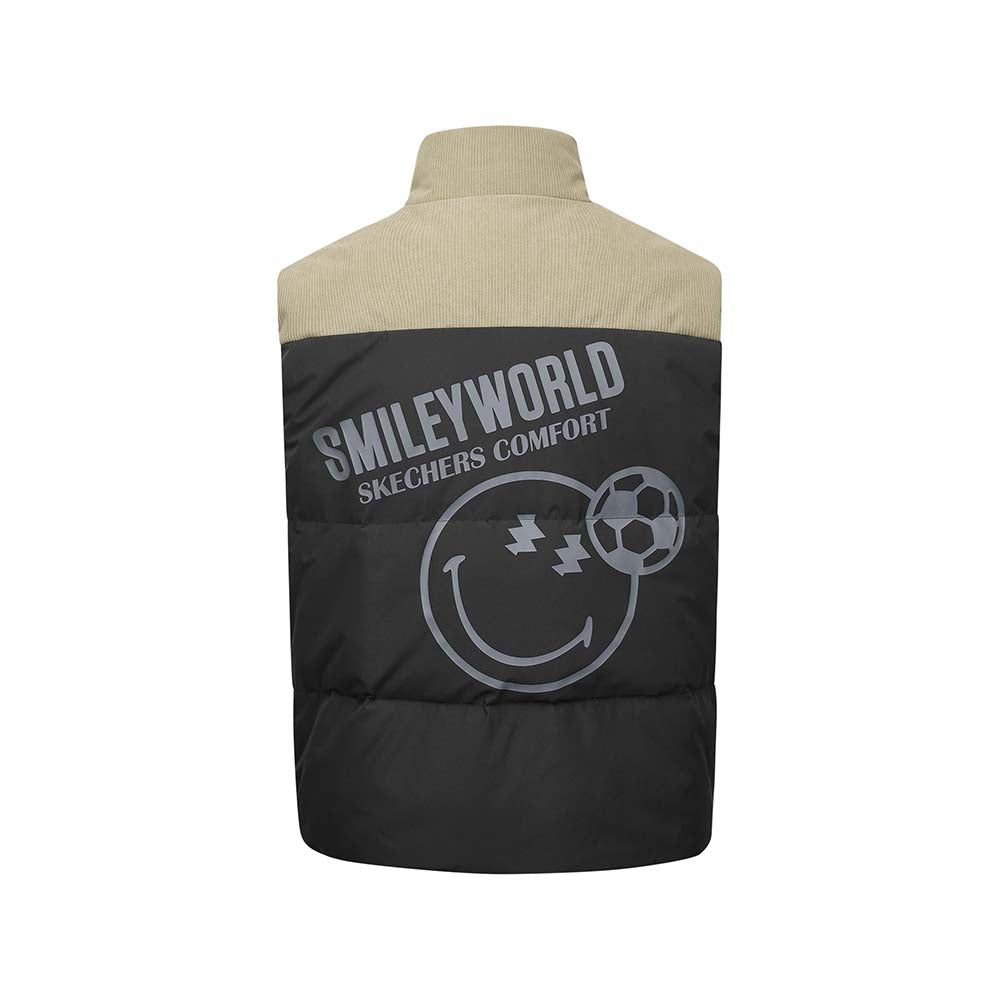 Skechers X SmileyWorld Woven Down Vest, unisex lifestyle apparel in Mushroom Brown / Black
