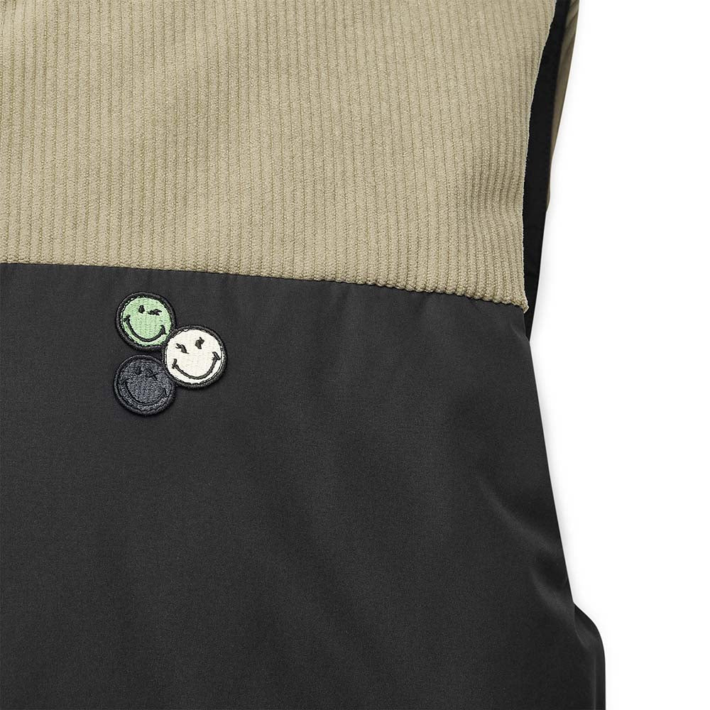 Skechers X SmileyWorld Woven Down Vest, unisex lifestyle apparel in Mushroom Brown / Black