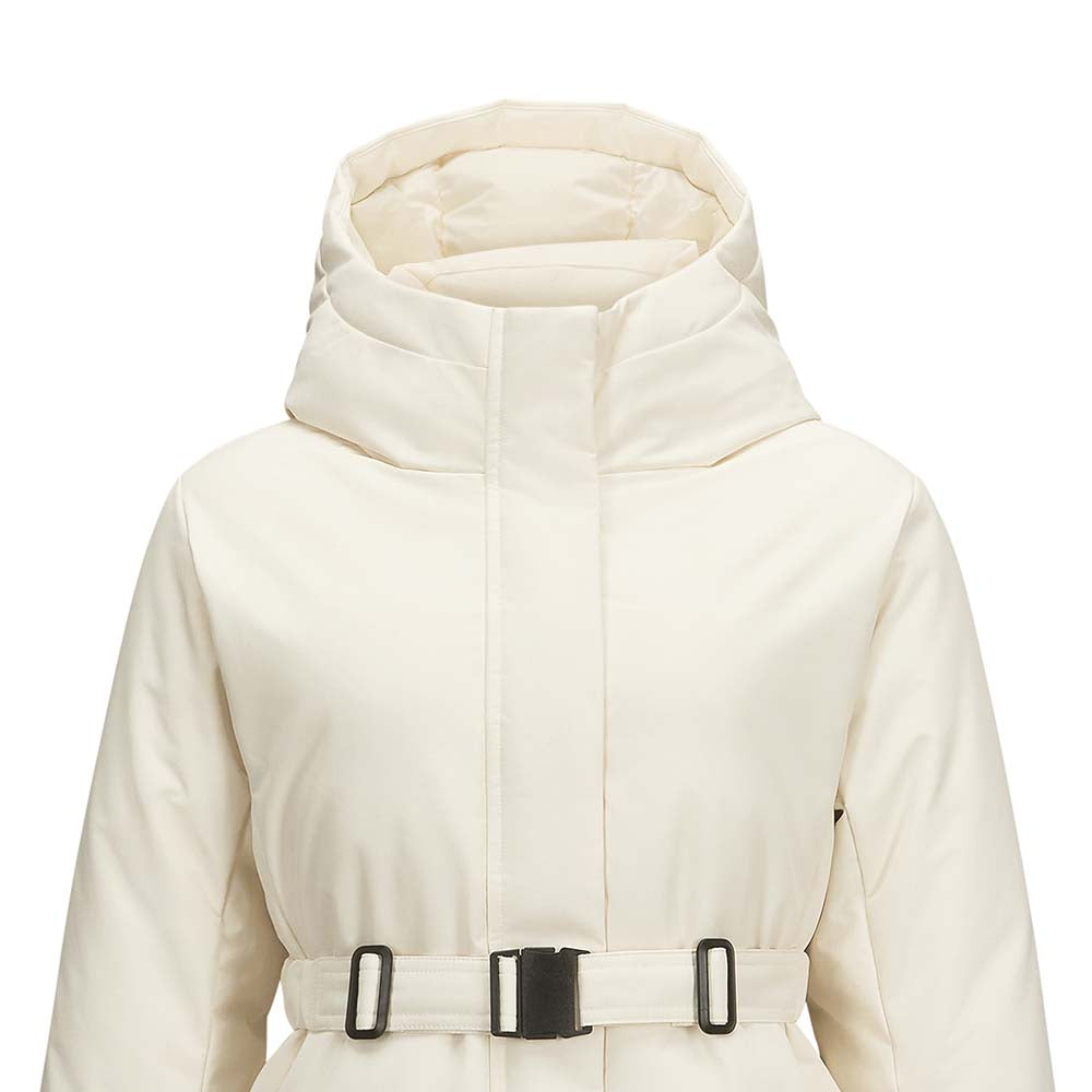 Skechers women's Go Trail Woven Down Parka in Eggnog for outdoor performance wear