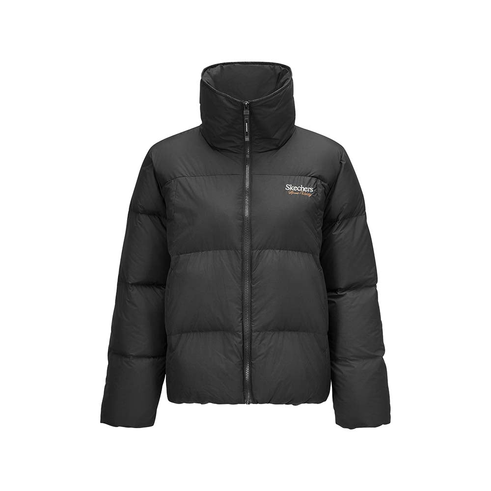 Skechers women's Sport-Utility Woven Down Jacket in Black Beauty for lifestyle wear