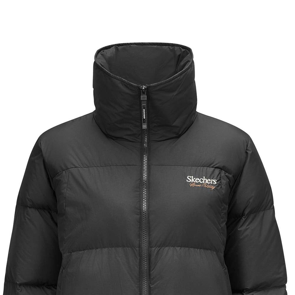 Skechers women's Sport-Utility Woven Down Jacket in Black Beauty for lifestyle wear