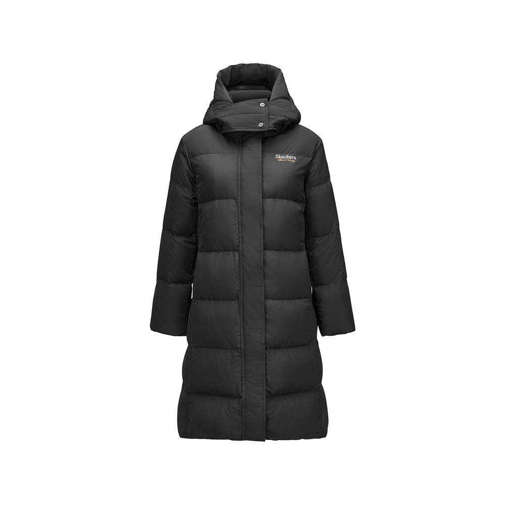 Skechers women's Sport-Utility Woven Down Coat in Black Beauty for lifestyle wear