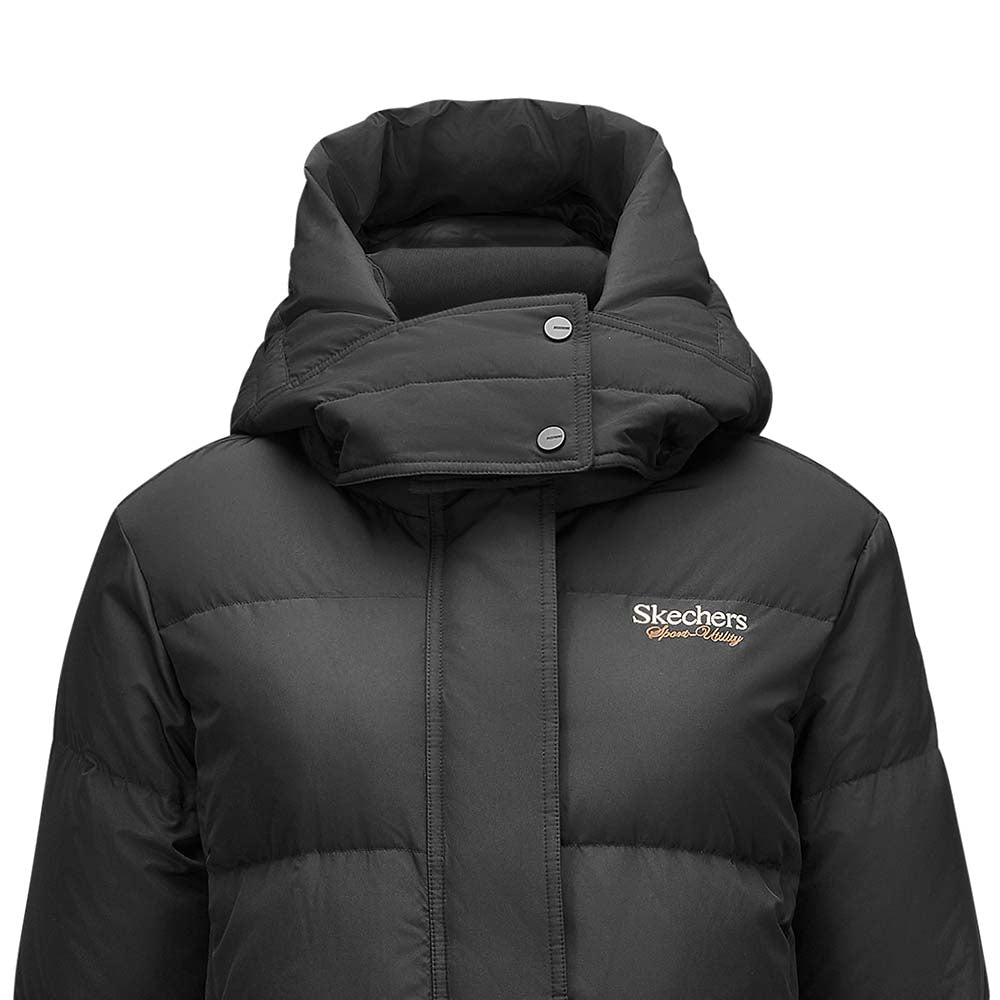 Skechers women's Sport-Utility Woven Down Coat in Black Beauty for lifestyle wear