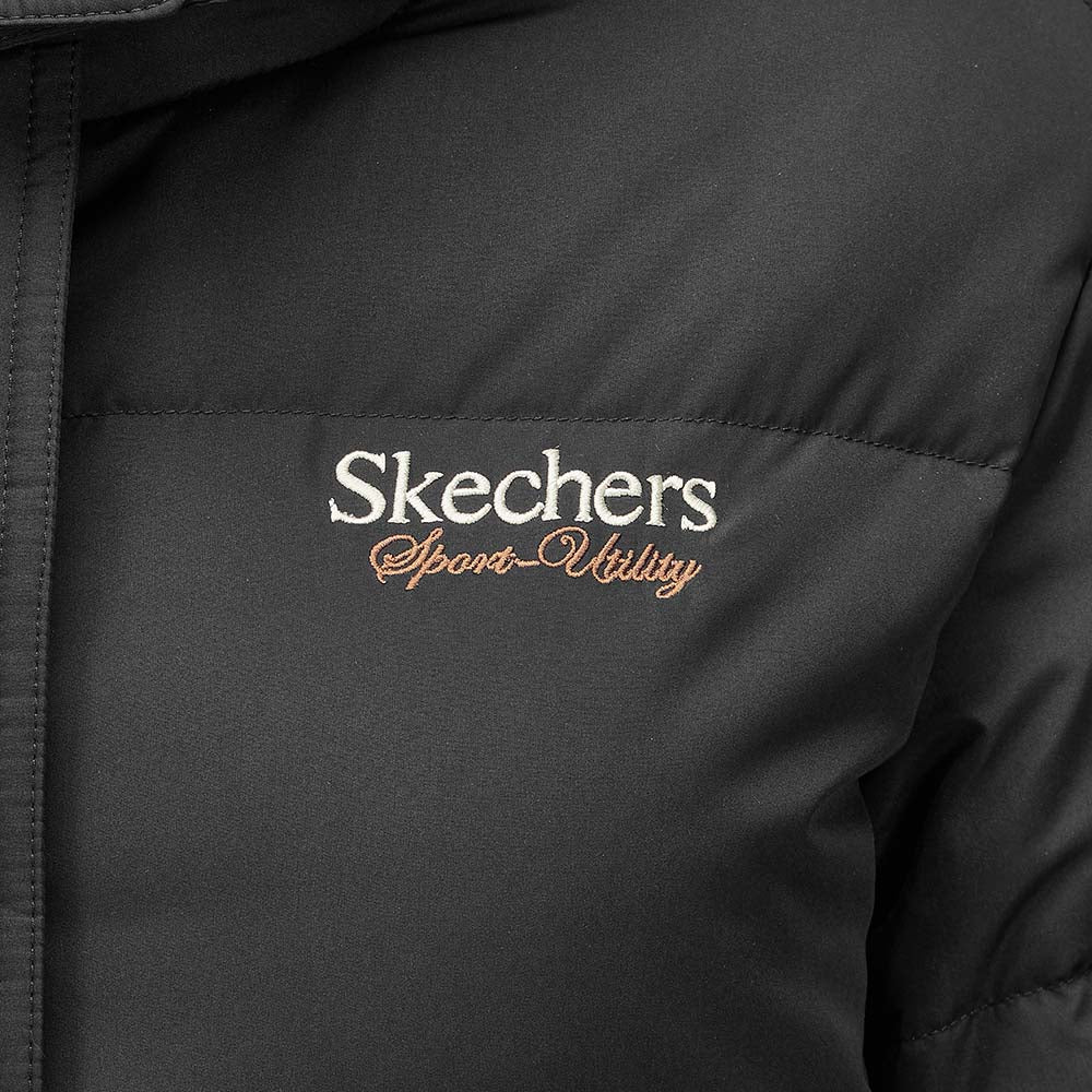 Skechers women's Sport-Utility Woven Down Coat in Black Beauty for lifestyle wear