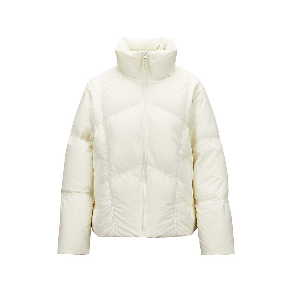 Skechers women's Go Trail Woven Down Jacket in Vanilla Ice for outdoor performance wear