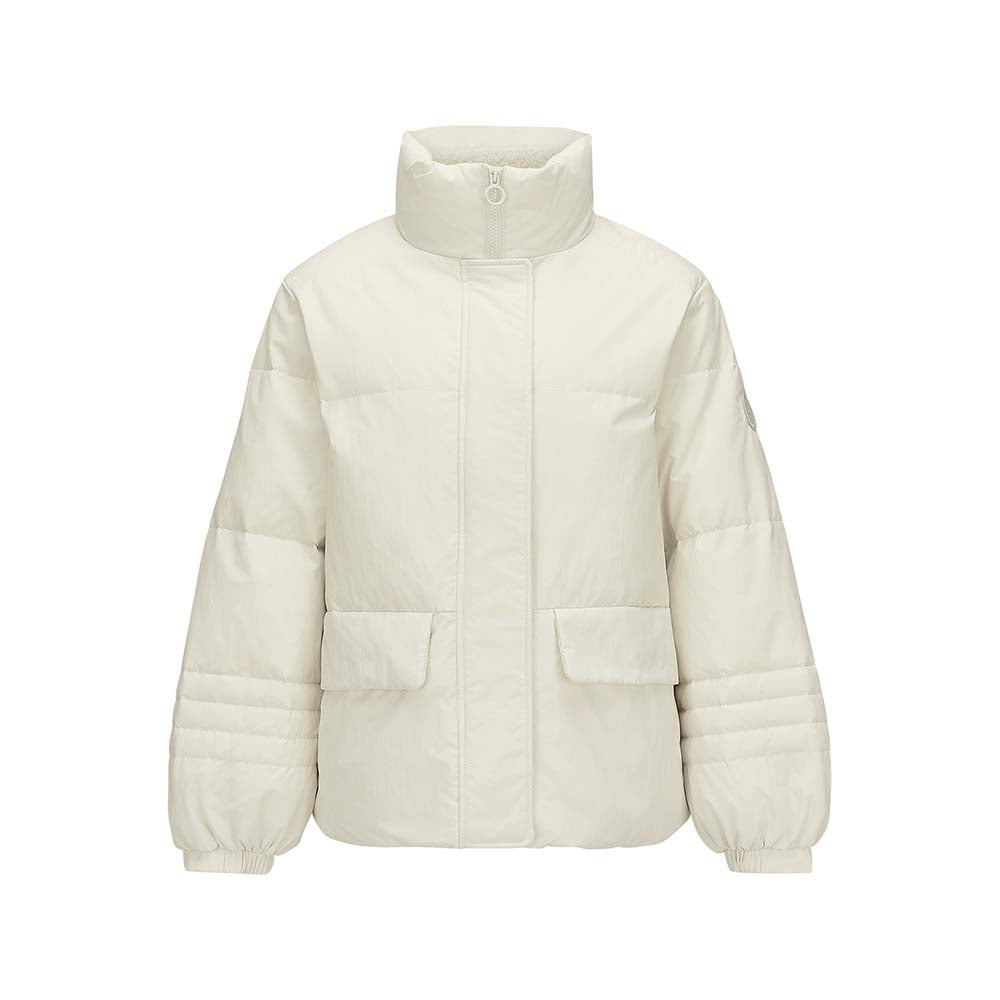 Skechers women's Sport-Utility Woven Down Jacket in Silver Birch for lifestyle wear