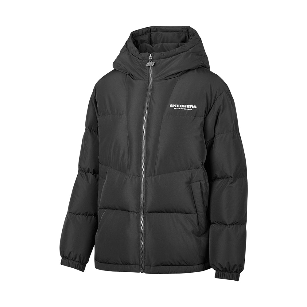 Skechers women's Sport-Utility Woven Down Jacket in Black Beauty for lifestyle wear