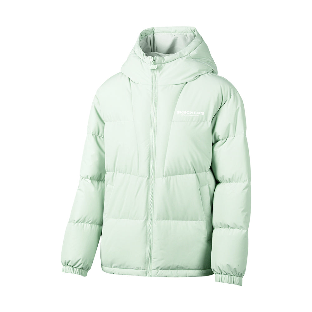 Skechers women's Sport-Utility Woven Down Jacket in Mercury Green for lifestyle wear