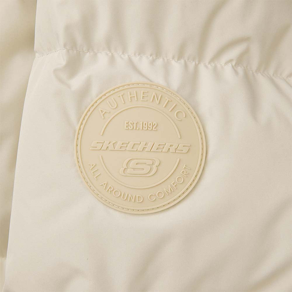 Skechers women's Sport-Utility Woven Down Coat in Irish Cream for lifestyle wear